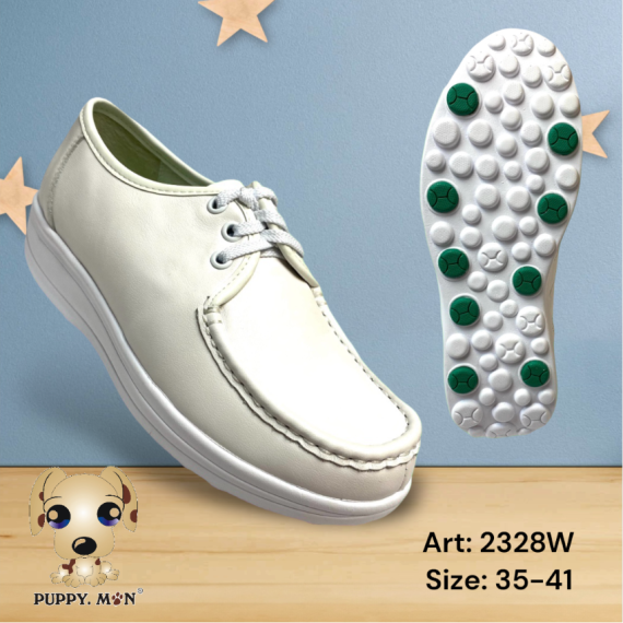 PUPPY MON Women's White Nurse Shoes - Lace-up (with anti-slip rubber on the sole)