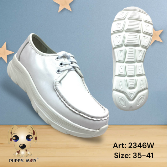 PUPPY MON Women's White Nurse Shoes - Lace-up