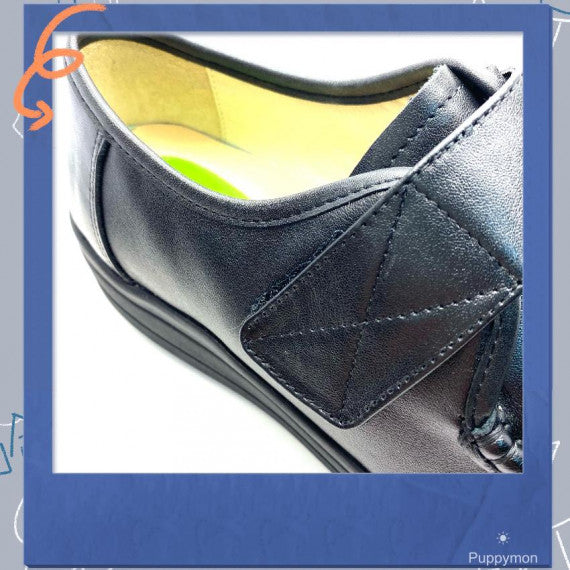 女裝黑色軟皮制服鞋 - 魔術貼款 (鞋底附防滑膠粒) 碼段：eur 35-41 #2325