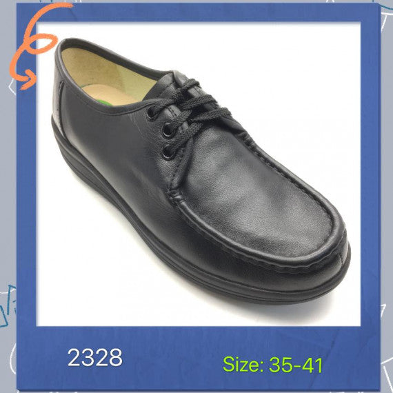 女黑色軟皮制服鞋 - 綁帶款 (鞋底附防滑膠粒) 碼段：eur 35-41 #2328