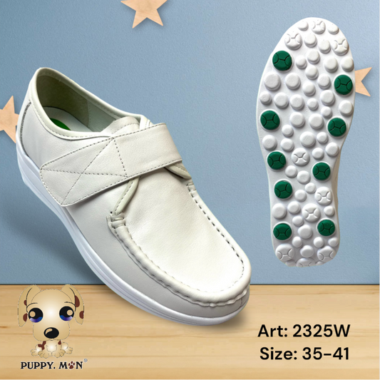 PUPPY MON Women's White Nurse Shoes - Velcro Style (with Anti-slip Rubber Particles on the Sole)
