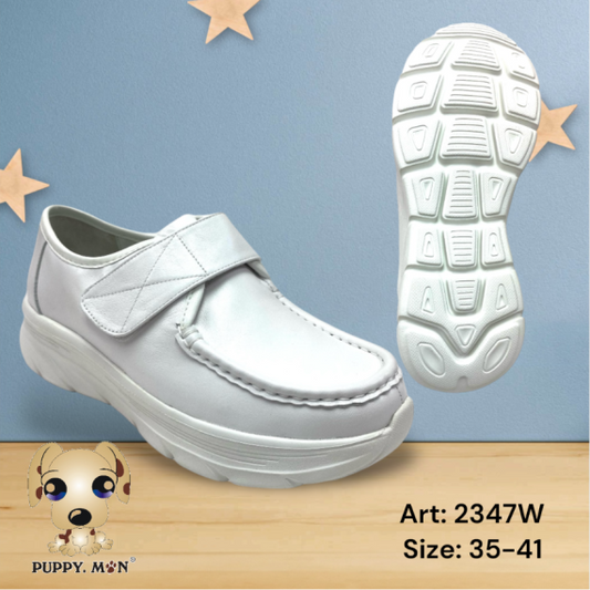 PUPPY MON Women's White Nurse Shoes - Velcro