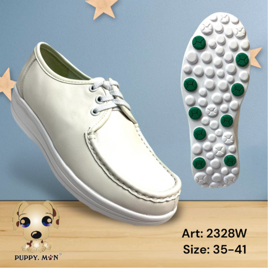 PUPPY MON Women's White Nurse Shoes - Lace-up (with anti-slip rubber on the sole)