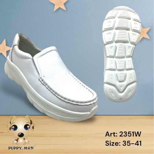 PUPPY MON Women's White Nurse Shoes - Easy On/Off